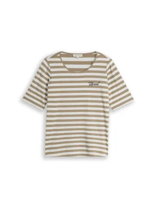 Tom Tailor - Plus Size - T-Shirt mit Stickerei olive white stripe - Gr. - 46