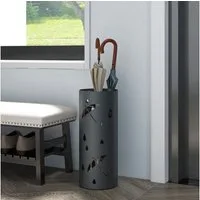 HOMCOM Schirmständer Regenschirmkorb mit 4 Haken und abnehmbarer Tropfschale (Schirmhalter für Gehstöcke, Regenschirme, 1 St., Stahl), Ø17 x 41 cm, Dunkelgrau