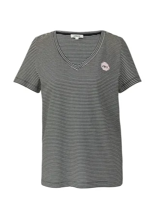 s.Oliver Red Label - T-Shirt mit V-Ausschnitt und Print-Detail schwarz - Gr. - 34