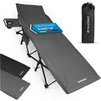 Nordmut Feldbett Klappbar mit Matratze, Campingbett Gästebett, Outdoor Erwachsene (Spar-Set, 1-St., Nordmut Kebne mit Auflage, Nachttisch & Tragetasche) mit Auflage, Tragetasche, Seitentasche, Nachttisch, 200 kg belastbar