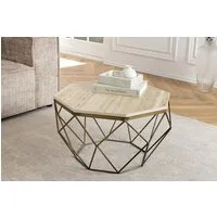 riess-ambiente Couchtisch DIAMOND 70cm beige / messing · Wohnzimmertisch aus Naturstein & Metall (Einzelartikel, 1-St), Travertin · handmade · Eisen · Boho · achteckig