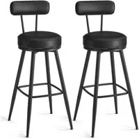 VASAGLE Barhocker 360° drehbarer Barhocker (Set, 2er), mit Rückenlehne, Kunstleder mit Nähten, Mid-Century-Modern-Stil