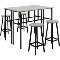 HOMCOM Bargruppe Bartisch-Set im Industriedesign, (Set, 6-tlg), 6-teilig Essgruppe 2 Bartisch mit 4 Stühlen Grau, Schwarz