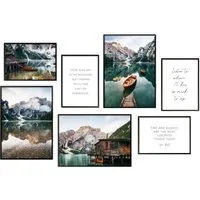 Hyggelig Home Poster Berge & See - Premium Poster Set OHNE & MIT Rahmen - 7 Wandbilder, Natur (Set, 7 St), Collage Landschaft, Qualitätsdruck dickes Papier