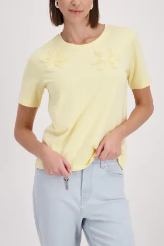 monari - T-Shirt mit 3D-Blumen pastel yellow - Gr. - 38