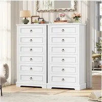 HOMECHO Hochkommode (2 St), 131cm Hoch Kommode mit 6 Schubladen, Weiß