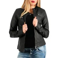 ONLY Lederimitatjacke ONLBandit Taillierte Kunstlederjacke, Bikerstyle, Stehkragen