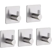 TECBULL Handtuchhaken Klebehaken aus Edelstahl, Wandhaken selbstklebend, V1, Küche, Bad, Flur, Ankleide, Waschküche, Gästezimmer, WC, Badezimmer, Schlafzimmer, etc, (5-St), rostfrei durch hochwertiges Edelstahl
