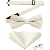 LuxusKollektion Fliege Fliege Herren Paisley Einstecktuch Manschettenknöpfe Set A2-cream