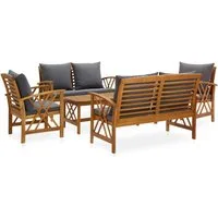 vidaXL Gartenlounge-Set 5-tlg. Garten-Lounge-Set mit Auflagen Massivholz, (1-tlg)