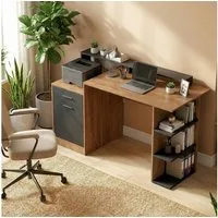 HOMCOM Schreibtisch PC Tisch für Home Office (Computertisch, 1-St., PC Tisch), mit Schublade, Schrank, Regalen