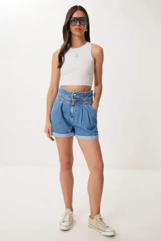 Hohe Taillierten Mom Denim Shorts