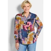 GOLDNER Hemdbluse Viskosebluse mit Patchwork-Print Blusenshirt mit Hemdkragen, Rückenfalte, Knopfleiste und Langarm