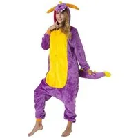 Katara Partyanzug Fantasy Figuren Jumpsuit Kostüm Erwachsene S-XL, Karneval - Kostüm, Kigurumi - Dinosaurier lila-gelb S (145-155cm)