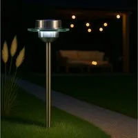 MeLiTec LED Solarleuchte SO13, Saturn, LED fest integriert, kaltweiß, aus Edelstahl und Echtglas, bis zu 8 Stunden Leuchtdauer