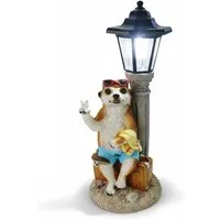 Kremers Schatzkiste Gartenfigur Erdmännchen Urlauber mit Solarlaterne Figur Gartenfigur 51 cm Garten