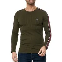 RedBridge Strickpullover Figurbetont Feinstrick Longsleeve Slim Fit Kontraststreifen