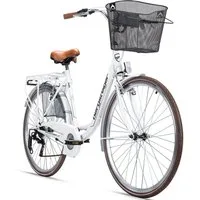 bergsteiger Cityrad Paris 26 Zoll, 28 Zoll Damenfahrrad, ab 140 cm, Korb, Licht, 6 Gang Shimano Tourney RD-TZ50 Schaltwerk, Kettenschaltung, V-Bremsen