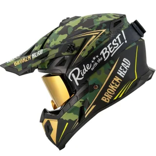 Broken Head Crosshelm Squadron Rebelution Gold + MX-Brille MadRex ""Ride with the Best""