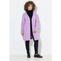 Ulla Popken Strickjacke Long-Strickjacke Rippstrick V-Ausschnitt Langarm