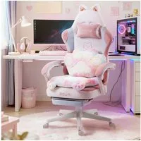 Dowinx Gaming-Stuhl Niedlich mit Katzenohren, Pfoten-Lendenkissen und Sitzkissen, (Packung), Ergonomischer Computerstuhl mit Fußstütze, PC-Spiele-Stuhl für Mädchen