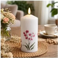 MARELIDA LED-Kerze mit Orchideen Motiv Echtwachskerze mit Blumen Design 7x18,5cm Timer