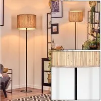 hofstein Stehlampe Stehlampe aus Metall/Seegras in Schwarz/Natur, ohne Leuchtmittel, mit rundem Schirm (40 cm) u. Fußschalter, 1 x E27, ohne Leuchtmittel