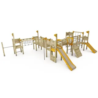 Öffentliches Spielplatz-Klettergerüst PRO MAGIC Bounce mit 2 Rutschen & Brücken - Robustes Spielgerät für Kinder 9x9 cm Pfostenkappen - Wickey