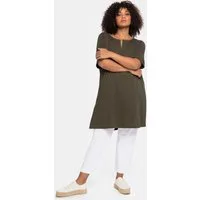 Sheego T-Shirt Longshirt Kurzarm mit geschlitztem Ausschnitt