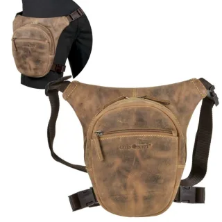 Beintasche Herren elastischer Beingurt 140cm Gurt Leder antikbraun. Ein stabiler und rutschfester Organizer für Biker und Outdoor-Profis | Greenburry