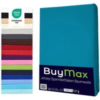 Buymax Spannbettlaken 2-er Set, Doppelpack, Bettlaken, Jersey 100% Baumwolle, Gummizug: rundum, (2 Stück), Pflegeleicht und Atmungsaktiv in Verschiedenen Farben und Größen