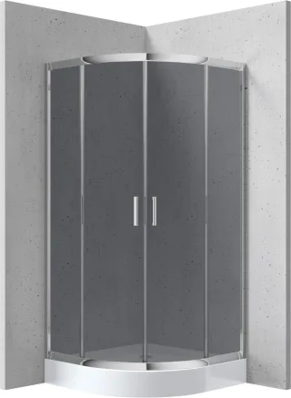 Neuesbad Set: Schwarz halbrund Duschkabine Graphit Glas + Duschwanne 90X90CM NB1DEKYPZ451K1