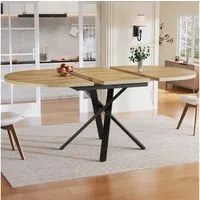 STILVORA Esstisch ausziehbar Rund-Oval Küchentisch mit Verstellbare Füße,in Holz-Optik (Esstisch, ausziehbar, rund-oval, Holzoptik, X-Metallgestell, 100–140 cm, Holzplatte, Metallrahmen, belastbar bis 60 kg), rund-oval wandelbar, Industriestil, verst