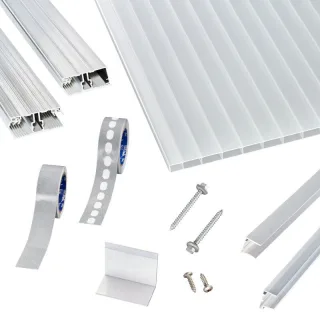 Acryl Doppelstegplatten | Terrassendach-Set | einfachem Alu Verlegeprofil | 16 mm | opal-weiß