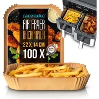 Arendo Backpapier für Heißluftfritteuse 4,5 - 10 L, 100 St., 22 x 14 x 4,5 cm, Antihaft, ungebleicht, wasser- und ölbeständig, für Airfryer, Ofen, Mikrowelle