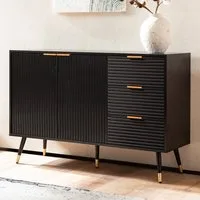 FINEBUY Sideboard FB104108 120cm Kommode mit 2 Türen & 3 Schubladen in MDF Eiche (Kommode Türen Modern, Hoher Kommodenschrank), 120 cm Anrichte, Schwarz Stauraum Schublade