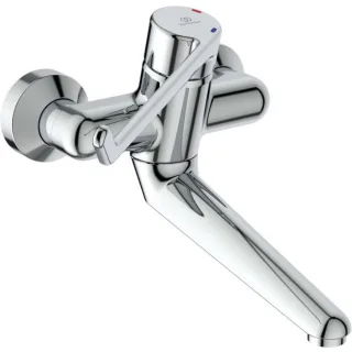 Ideal Standard CeraPlus Wand-Waschtischsicherheitsarmatur B8317AA Bedienhebel 230 mm, Ausladung 258 mm, nicht absperrbar, verchromt