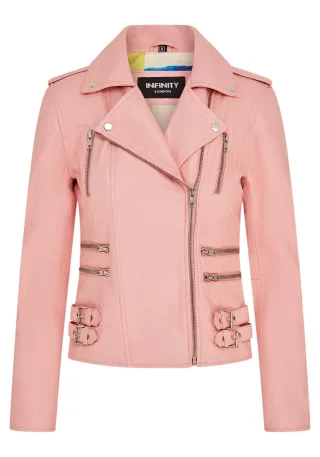 Damen Leder Baby Pink Brando Bikerjacke-Loddon