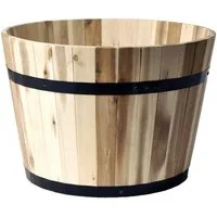 colourliving Pflanzkübel Pflanzkübel Holz rund 29 cm Holzfass Blumenkübel Blumentopf Akazieholz (1x Holzfass), Wasserablaufloch, Naturprodukt, Pflanztopf