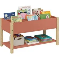 Bellabino Kinderregal Teme mit Fächern und Ablagefach, Bücherregal, Spielzeugregal aus Holz, 4 Fächer für Bücher, 1 Ablagefach für Spielzeug, terrakotta/natur