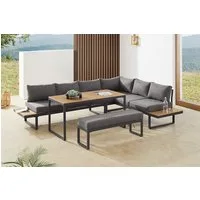 riess-ambiente Sitzgruppe IBIZA GRAND 280cm greige - Aluminium, mit Sitzpolstern, wetterfest, (Set, 3-tlg., Sitzecke, Bank, Tisch, 7x Sitzkissen, 7x Rückenkissen), Outdoorlounge inkl Kissen & Tisch - ideal f. Terrasse, Balkon & Garten