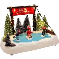 Spetebo Weihnachtsszene Kleine Winterlandschaft mit Eisbahn - 19 cm, beleuchtet
