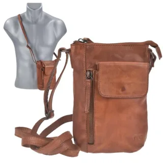 Handy-Umhängetasche 2 Kartenfächer Leder cognac 15x21cm | Bear Design Senna. Funktionale Handytasche zum Umhängen für Smartphone und Essentials.