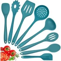 LuxusKollektion Kochbesteck-Set Kochbesteck 8teilig Silikon Antihaft Spatel Löffel Blau Dunkel Blau