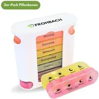 Frohbach Pillendose 7 Tage Tablettenbox - Für 1 Woche, 4 Fächer pro Tag, Pastelledition (2 St)