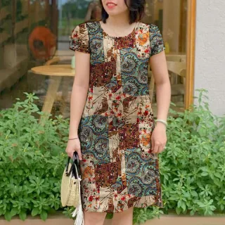 ZANZEA Women Chic Printed Short Sleeve Dress Plus Size Loose Fit, Perfect for Work & Everyday