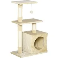 PawHut Kratzbaum Katzenbaum Katzenmöbel mit weichem Plüsch E1-Klasse Spanplatte Beige, 50B x 30T x 81.5H cm