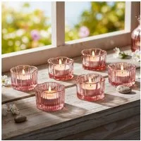 Levandeo® Teelichthalter, 6er Set Teelichthalter Blume Rosa Kerzenhalter Frühling Kerzenglas