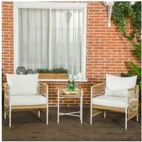 Outsunny Gartenlounge-Set Rattan Gartenmöbel-Set Gartengarnitur mit 2 Gartenstühle, Couchtisch, (Sitzgarnitur, 3-tlg., Balkonmöbel-Set), für Balkon, Terrasse, Gelb+Creme