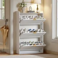 Flieks Schuhschrank (ca 12 Paar Schuhe, 1-St., B76xT23xH118 cm) Schuhregal mit 3 Klappen Schuhkipper Schuhkommode Weiß